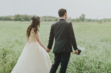 Happy Wedding Couple Walk Together